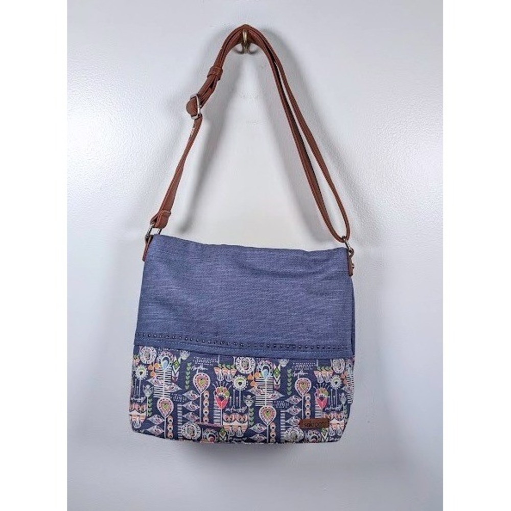 Sakroots Crossbody Bag Floral Boho Embroidered Strap Canvas Shoulder Studs Purse